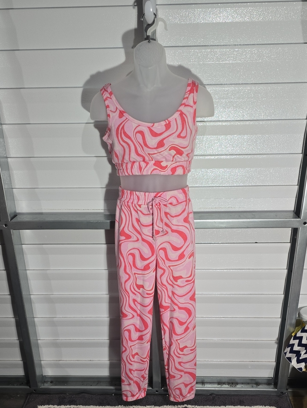 Forever 21 Pink Swirl Crop Tank & Drawstring Joggers Lounge‎ Set Size Small